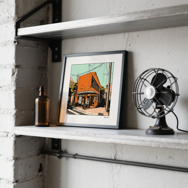 Retro-style Tokyo wall art print featuring traditional Japanese street details