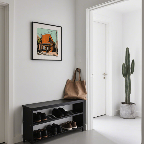 Bright Orange Tokyo Wall Art of street and shop