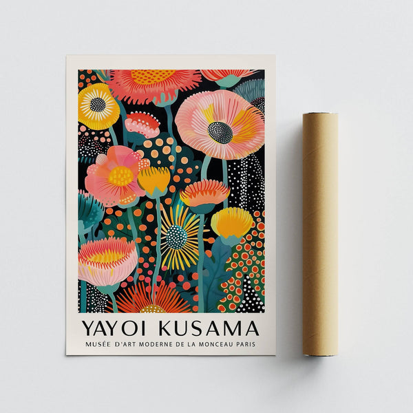 Large Yayoi Kusama Flowers artwork for contemporary home decor