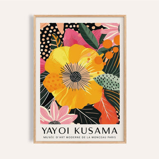 Radiant yellow bloom featured in floral wall prints inspired by Kusama