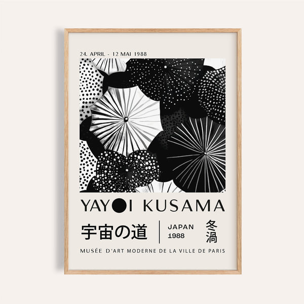 Winter wall art in black and white with abstract umbrella patterns