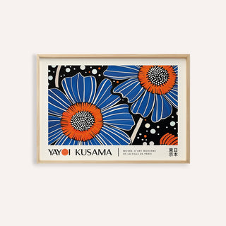 Unique Flower Art framed print close-up of blue and orange flowers in pop-art style