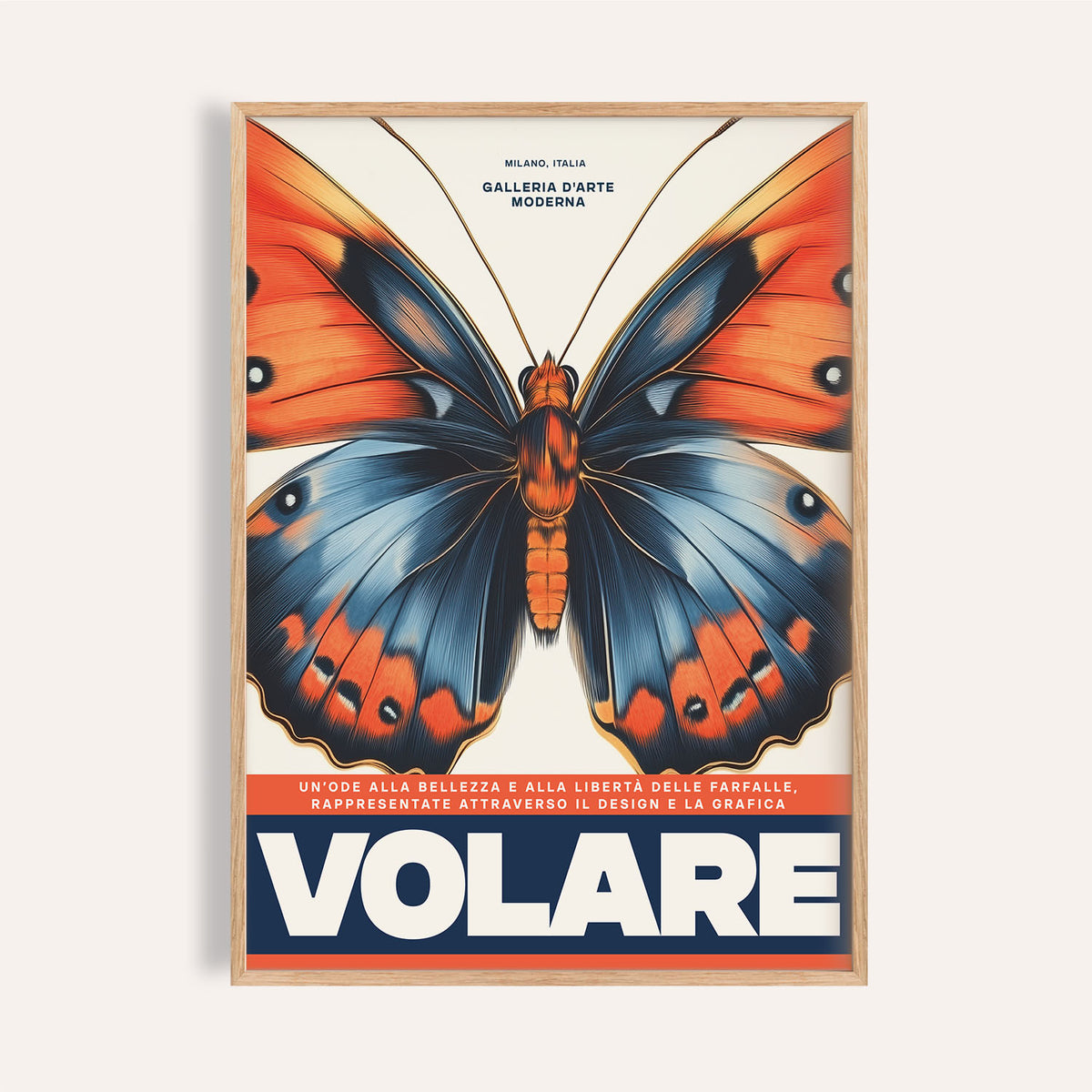 Bold orange and blue Italian art prints for modern living room walls