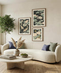 3-piece wall art set featuring Japanese koi fish cranes and butterflies in green pink and beige tones.
