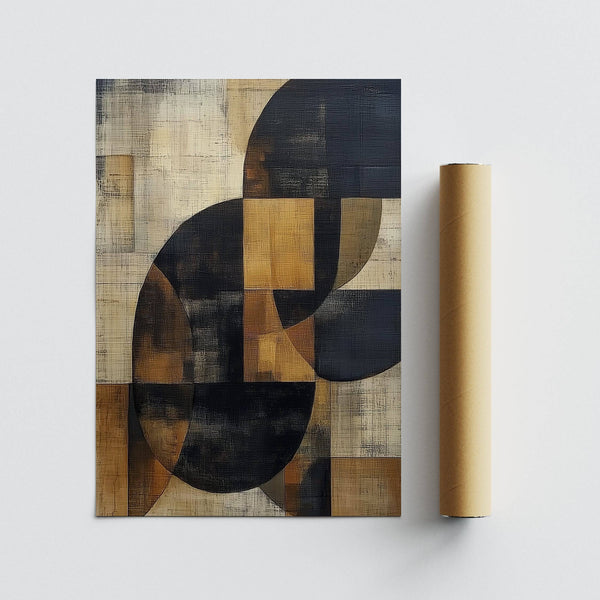 Beige and black organic forms in minimalist brown abstract wall art
