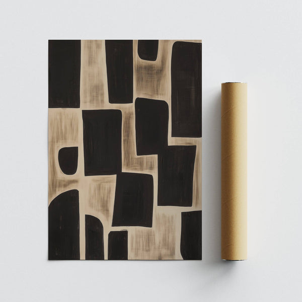 Living room decor with calming black and beige wabi sabi artwork