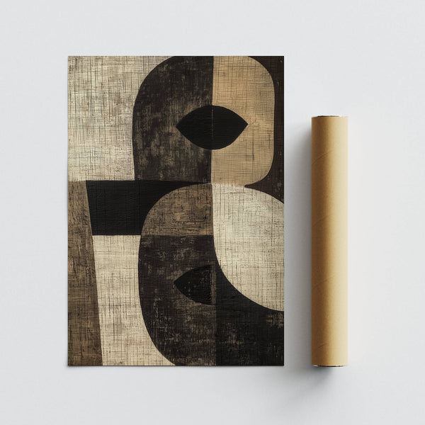 Japandi decor with earthy geometric large owl wall art piece