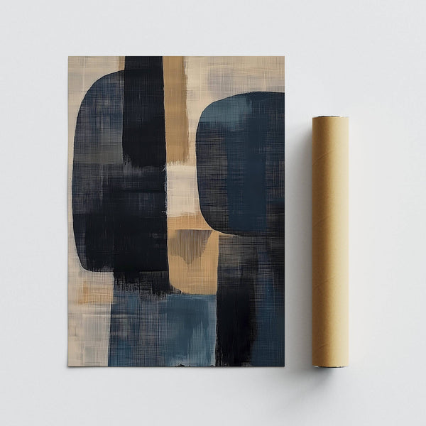 Soft geometric artwork with water-inspired wabi sabi painting design
