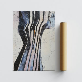 Blue and pink layered pattern in modern wabi sabi art poster