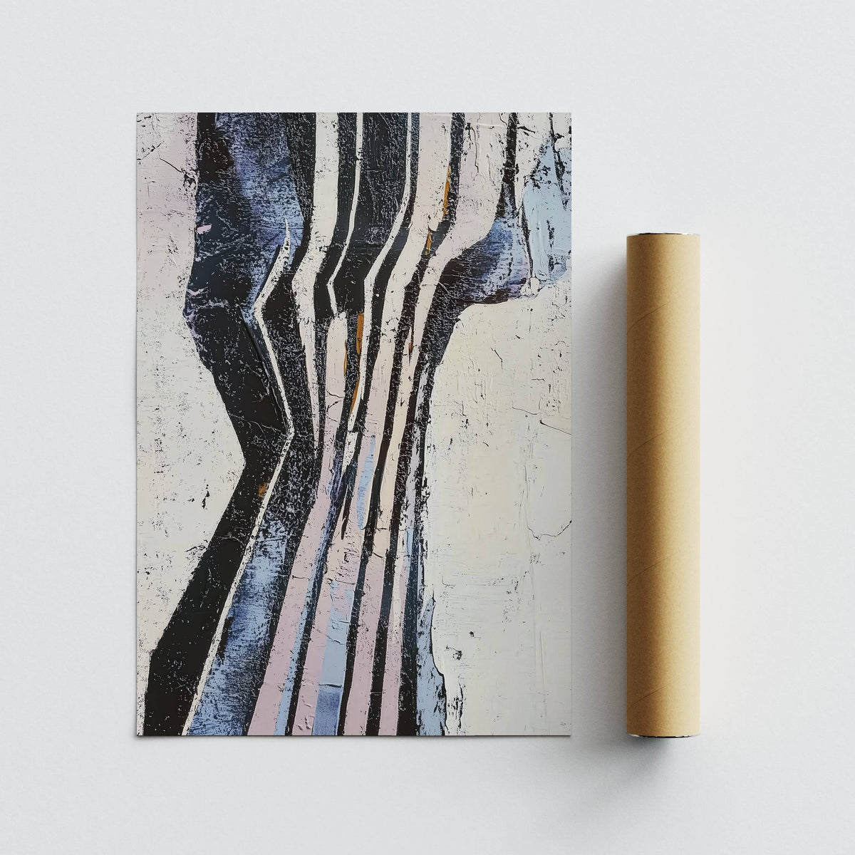 Blue and pink layered pattern in modern wabi sabi art poster