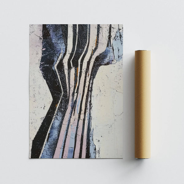 Blue and pink layered pattern in modern wabi sabi art poster