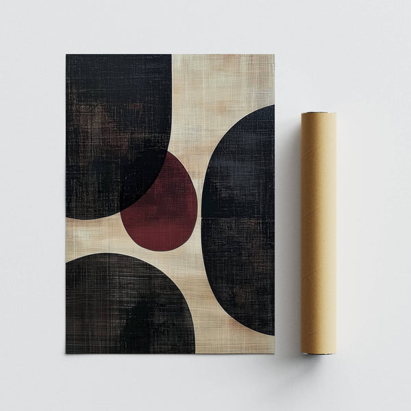Beige and red wall art abstract with black accents for Japandi spaces