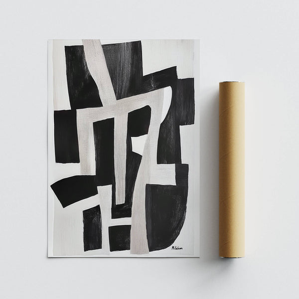 Geometric black and white forms in premium wabi sabi home decor poster