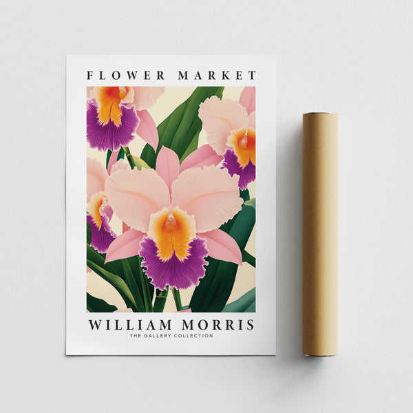 Intricate orchid blooms featured in floral wall art orchids print