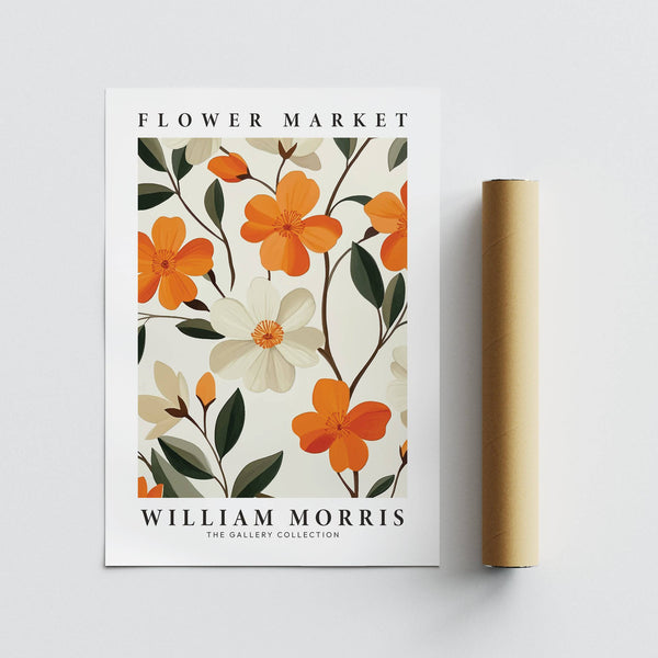 Lush botanical artwork with vibrant orange flower pictures