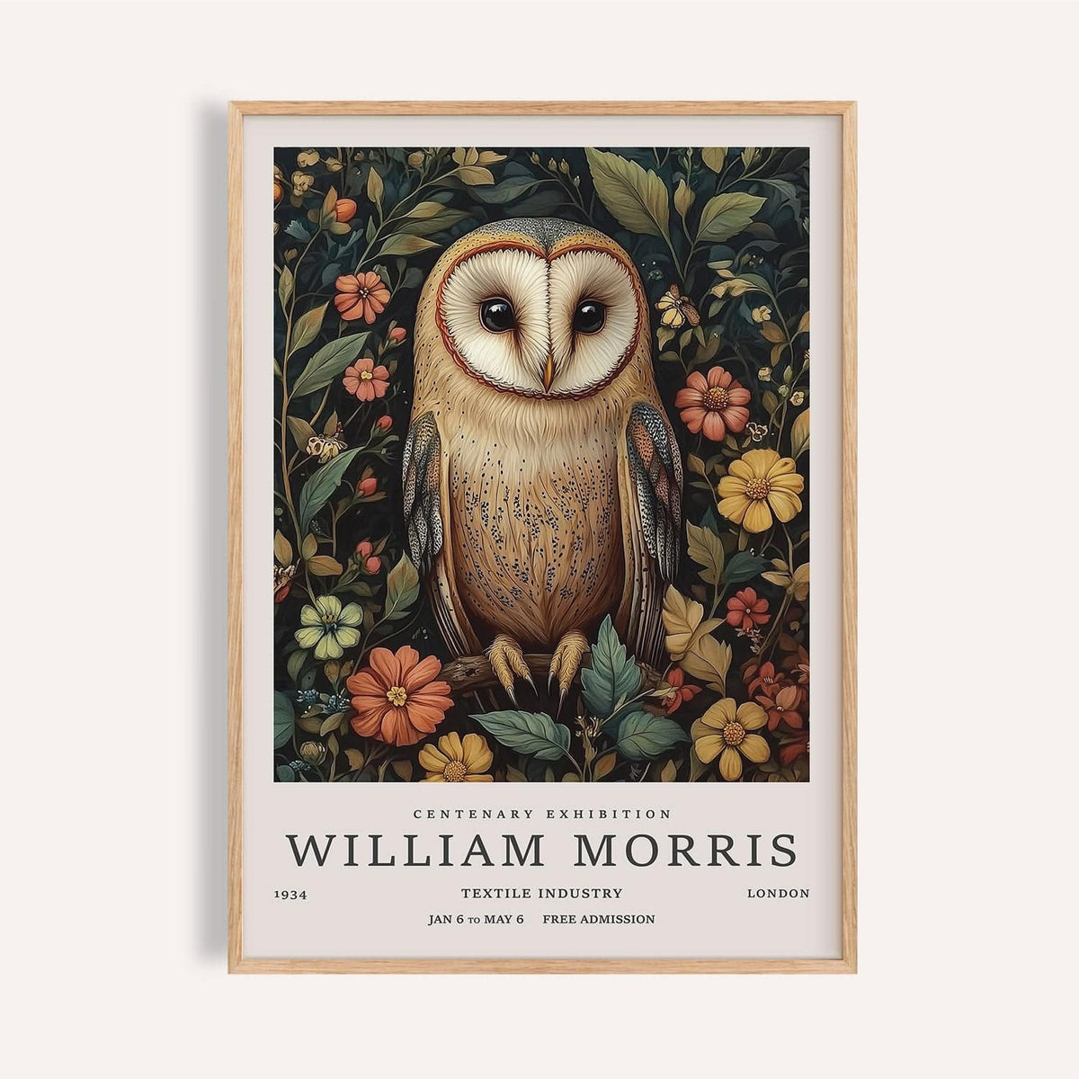 Vintage owl prints featuring barn owl among orange and yellow florals for study