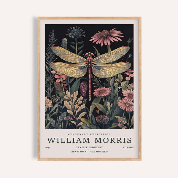 Dragonfly art prints with golden wings and vintage floral background