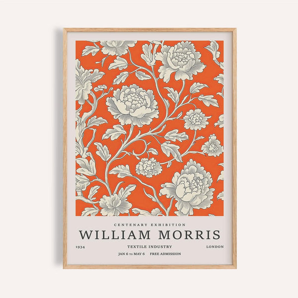 Bright orange and ivory vintage flower art for dining room wall