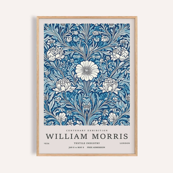 Close-up of blue botanical prints with white flowers for bedroom wall art