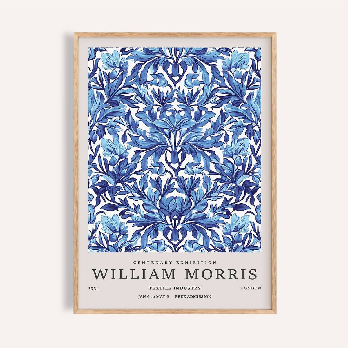 Blue vintage wall art decor featuring ornamental leaf pattern