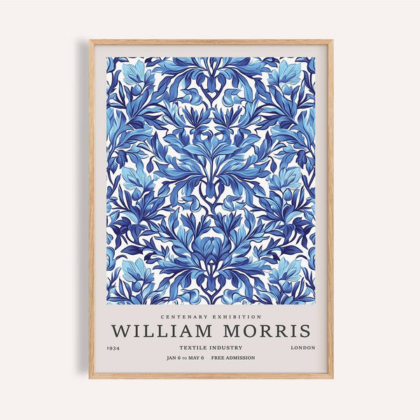 Blue vintage wall art decor featuring ornamental leaf pattern