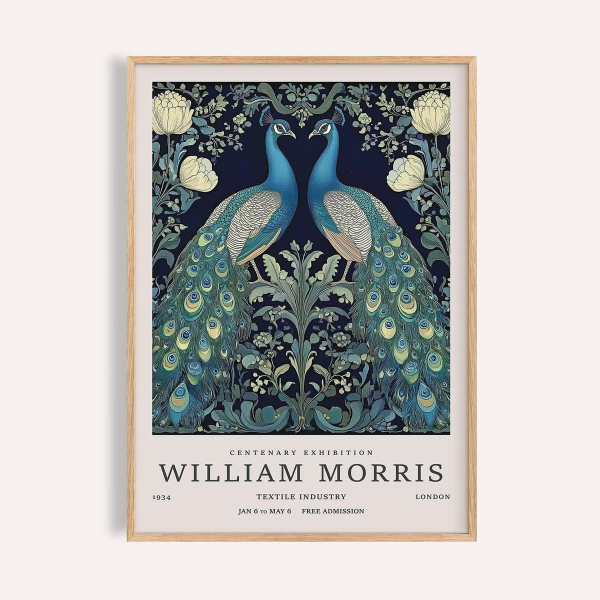 Large peacock wall art featuring two blue birds in floral setting for bedroom decor