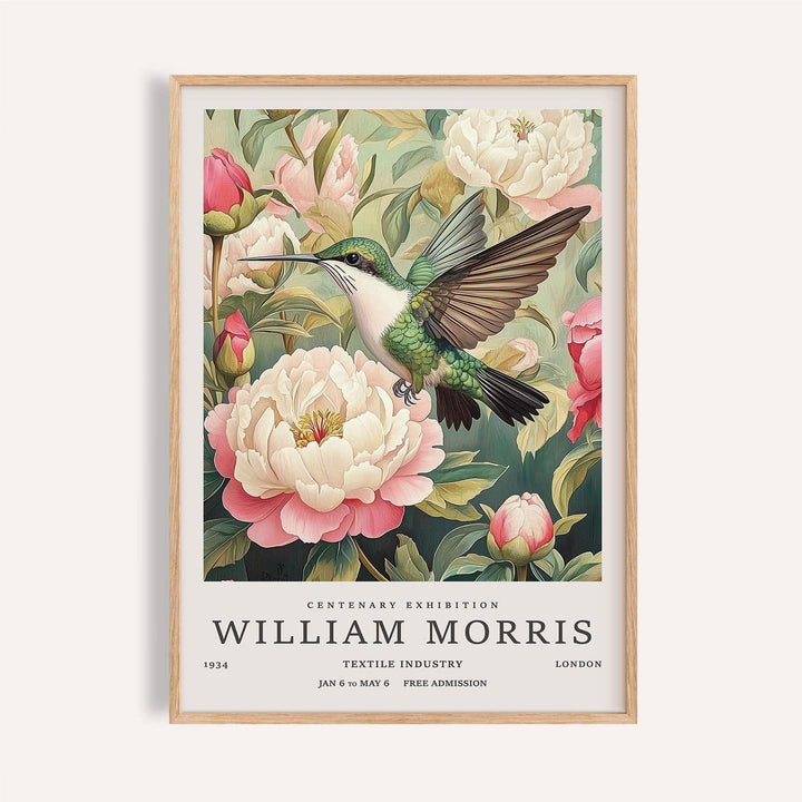 Green hummingbird prints with ivory and pink peonies for bedroom wall art