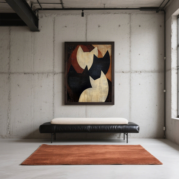 Vintage Wabi Sabi cats wall art in earthy tones