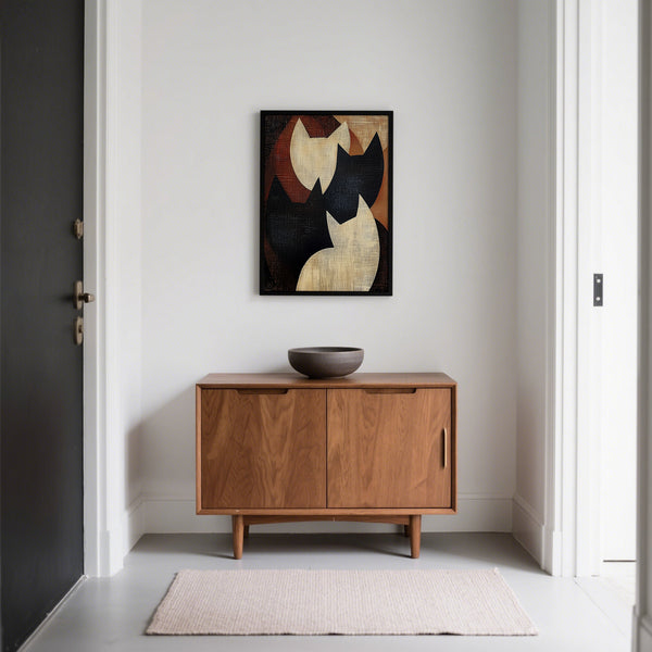 Wabi Sabi abstract cat art with natural textures and soft silhouettes