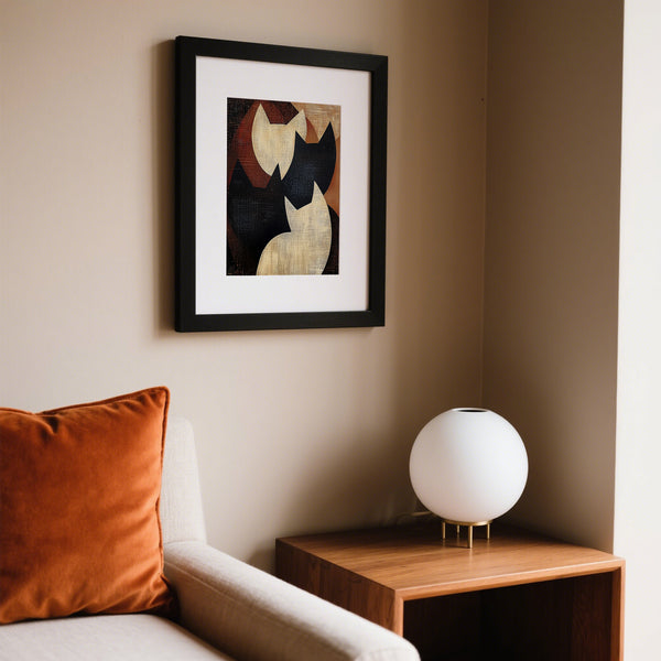 Feline-themed abstract cat art with modern organic shapes