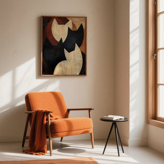 Rust and beige abstract cat art for serene home office decor