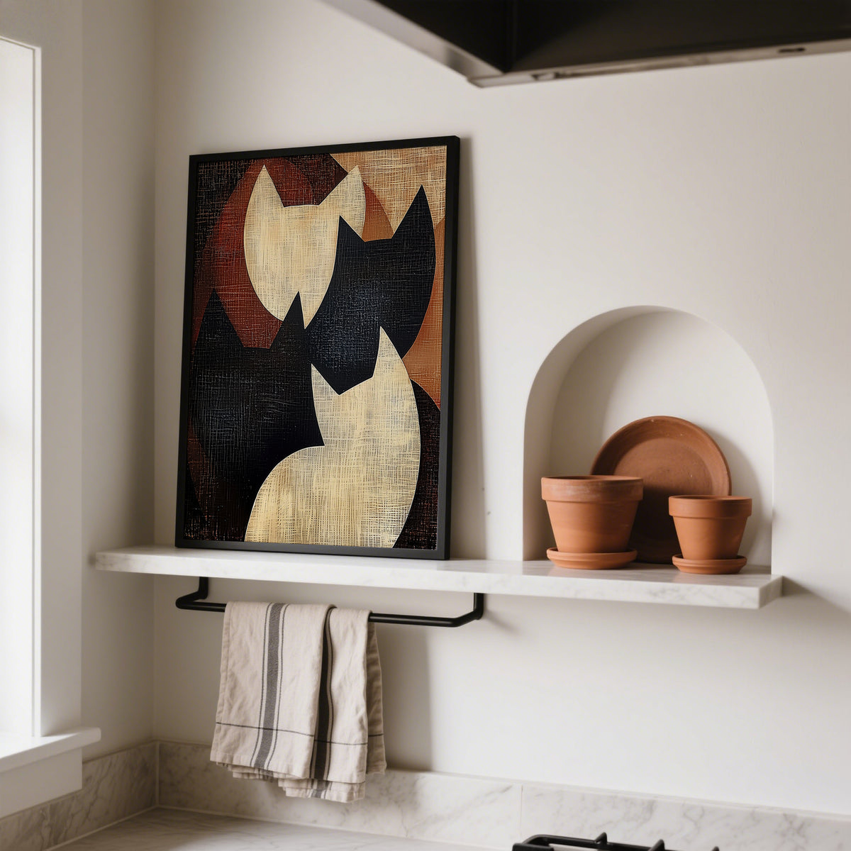 Kitchen wall art with abstract cats
