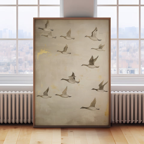 Luxury Japanese crane birds wall art in gold tones, perfect for serene interiors