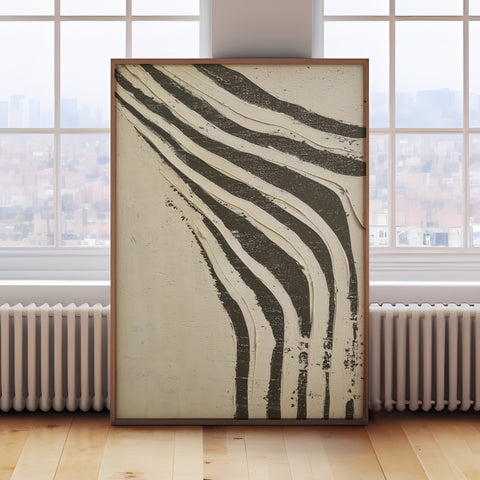 Contemporary zebra stripe Wabi Sabi poster in black and white, perfect for minimalist interiors

