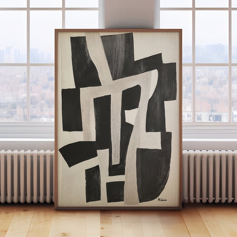 Minimalist Japanese geometric print in black and white, perfect for Japandi style

