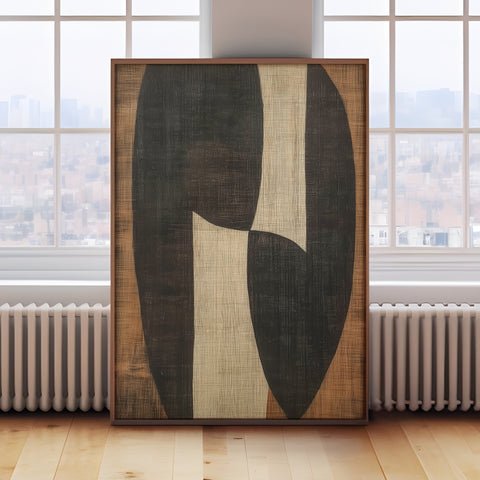 Earth Embrace Wabi Sabi wall art with brown and black geometric shapes