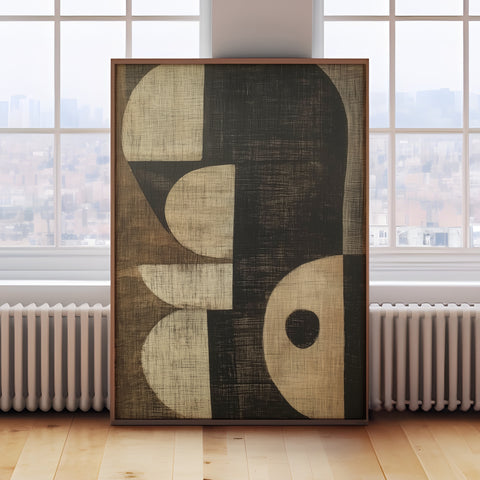 Geometric Japanese wall art in brown and black, perfect for Japandi and minimalist interiors

