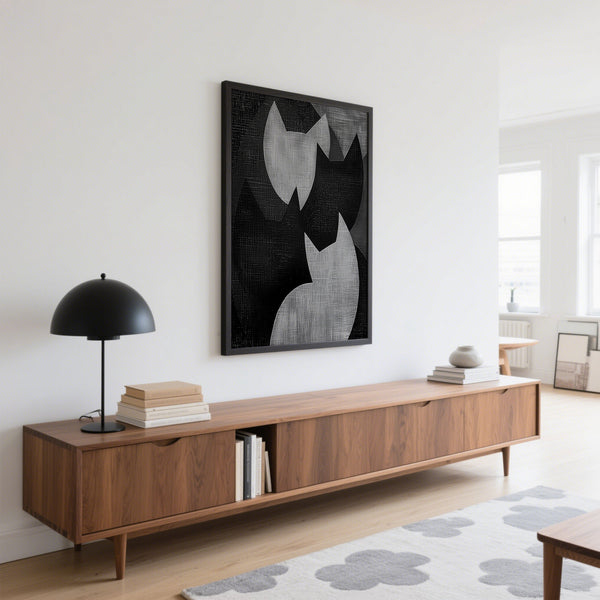 Minimalist big cat art inspired by Wabi Sabi design for living rooms