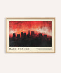 Wall art California featuring abstract cityscape fire design