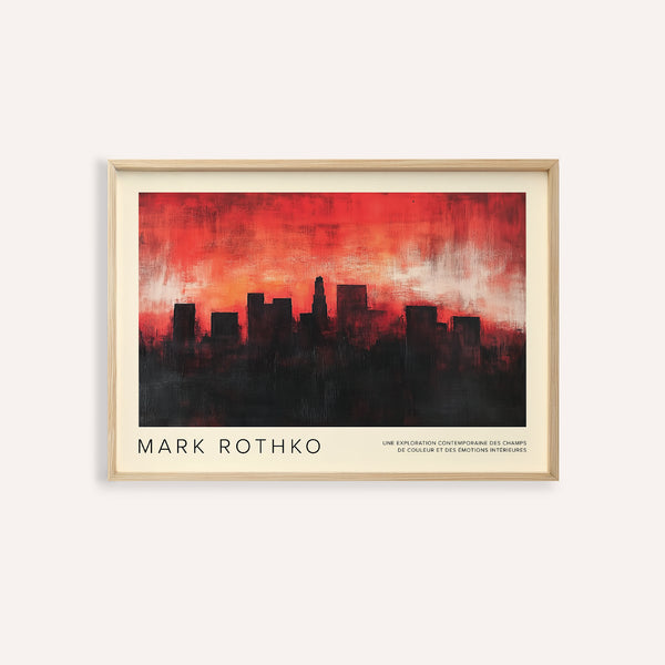 Wall art California featuring abstract cityscape fire design