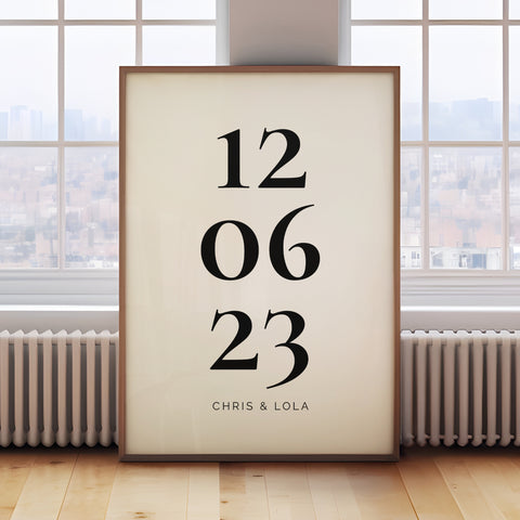 Personalised wedding anniversary wall art with custom date and names
