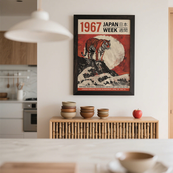 Tiger and wave pattern Japanese woodblock print for balanced interiors
