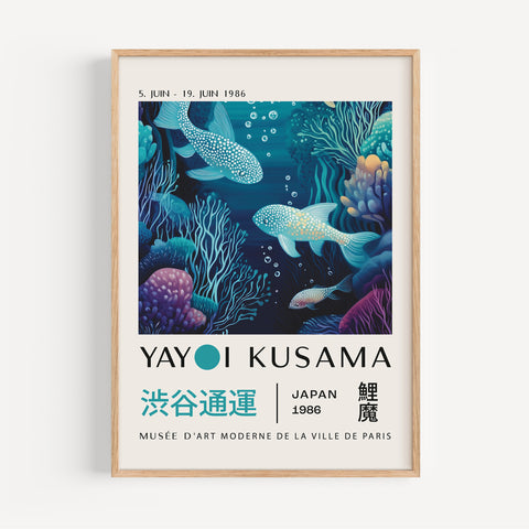 Koi Fish Wall Art by Yayoi Kusama | Vibrant Japanese Modern Poster