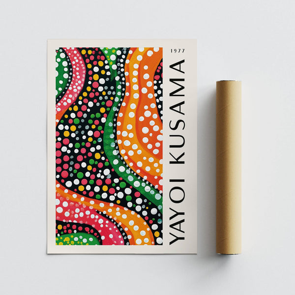 Yayoi Kusama dots design with polka dot wave composition