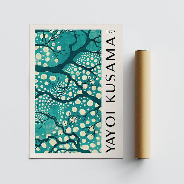 Kusama abstract teal wall art for living room with calming visuals