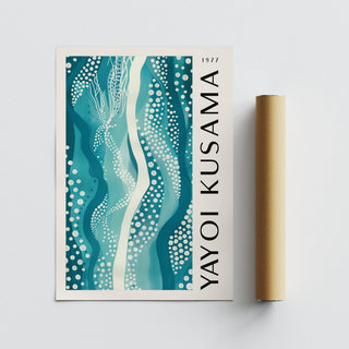Organic-inspired abstract picture with teal wave forms for minimalist homes