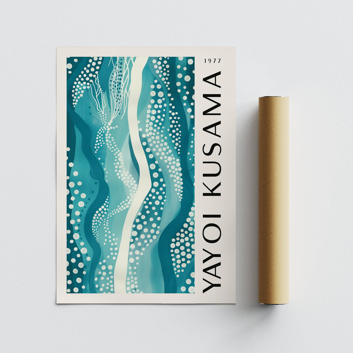 Organic-inspired abstract picture with teal wave forms for minimalist homes