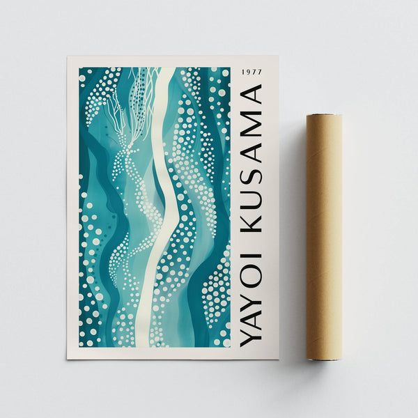 Organic-inspired abstract picture with teal wave forms for minimalist homes