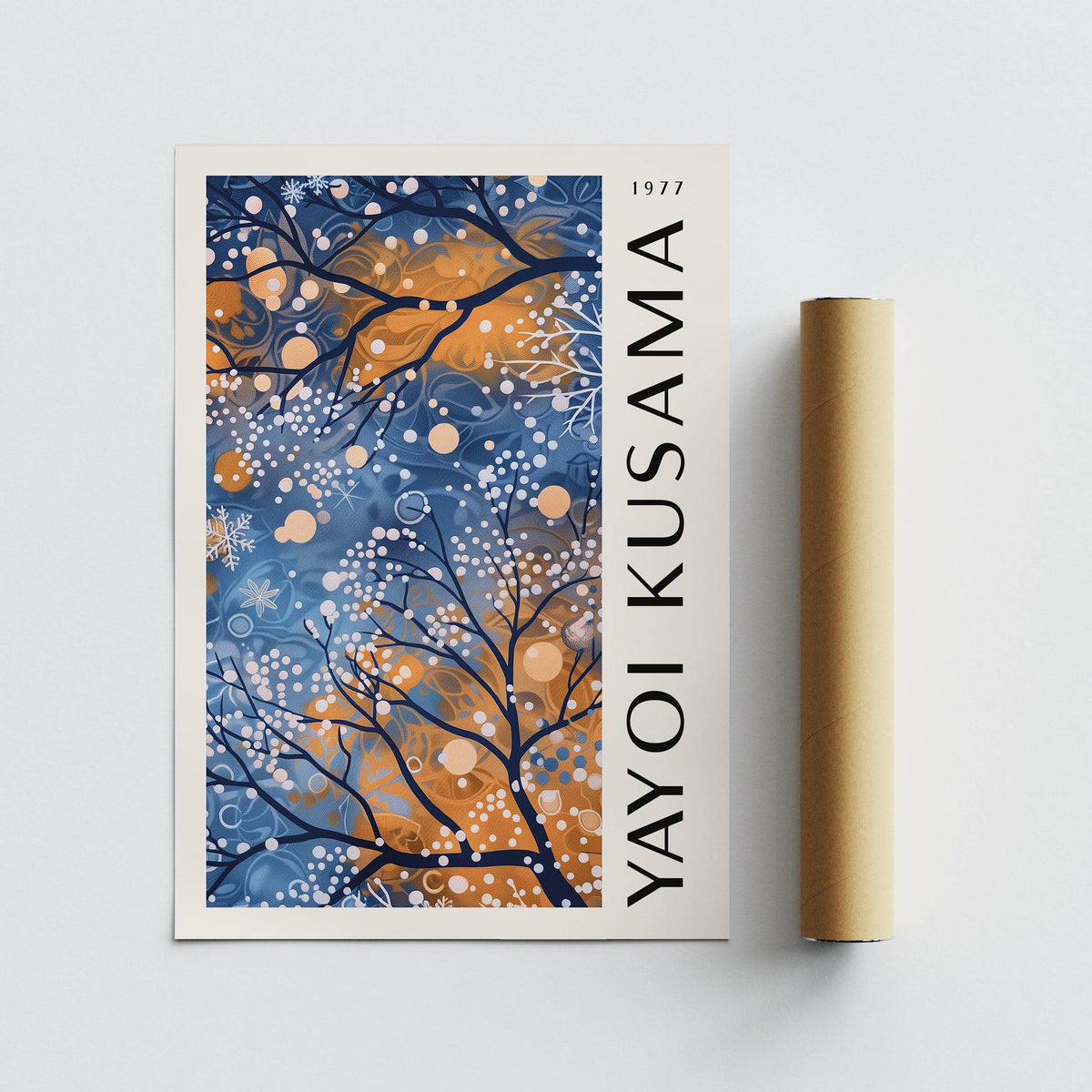 Deep blue and gold wall art for living room with nature-inspired design