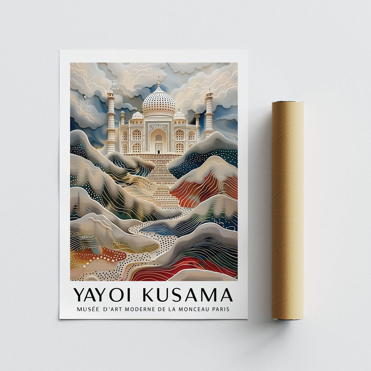 Dreamlike wall art travel print with architecture and abstract textures